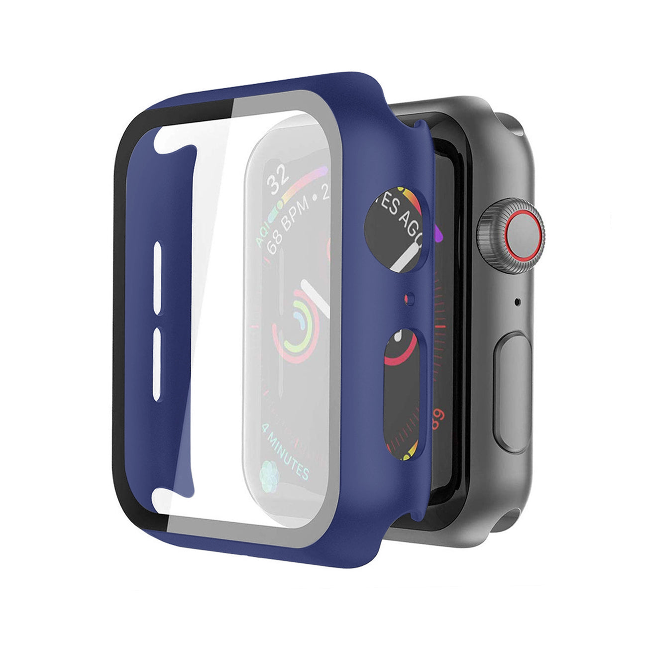 Full Cover tempered glass screen protector with pc case  for Apple Watch 44 mm  In Navy